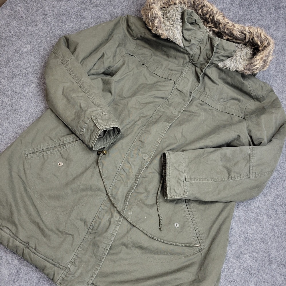 Charlotte‎ Russe Jacket Womens XL Green Faux Fur Hooded Full Zip Chore Barn